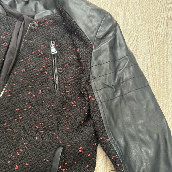 Express Faux Leather Jacket Cropped Tweed Motorcycle Edgy Urban Boho Biker Small - Picture 10 of 16